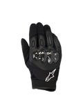 Alpinestars Megawatt V2 handsker, motocross- og endurohandsker, sort, med hård knobeskytter i carbon-look finish, perforeret læder på håndryggen for åndbarhed, hvidt Alpinestars-logo på manchetten, slidstærk off-road beskyttelse