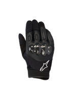 Alpinestars Megawatt V2 handsker, motocross- og endurohandsker, sort, med hård knobeskytter i carbon-look finish, perforeret læder på håndryggen for åndbarhed, hvidt Alpinestars-logo på manchetten, slidstærk off-road beskyttelse