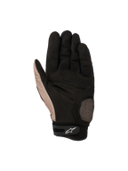 Alpinestars Megawatt V2 handsker, off-road motocrosshandsker, Stone Black, håndfladevisning der viser forstærket tommelfinger- og håndfladeområde, tekstureret greb, velcrolukning ved håndleddet med hvidt Alpinestars-logo