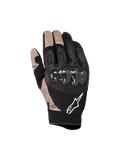 Alpinestars Megawatt V2 handsker, motocross- og endurohandsker, Stone Black og beige, knobeskyttelse i kulfiber, konstruktion i perforeret læder og mesh, hvidt Alpinestars-logo