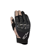 Alpinestars Megawatt V2 handsker, motocross- og endurohandsker, Stone Black og beige, knobeskyttelse i kulfiber, konstruktion i perforeret læder og mesh, hvidt Alpinestars-logo