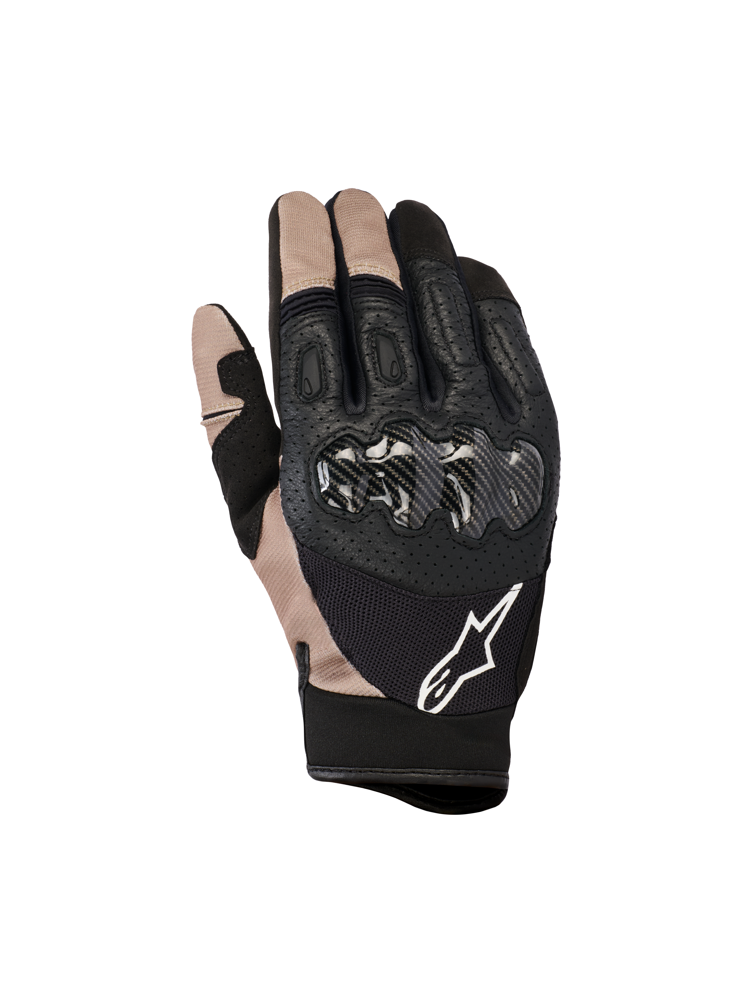 Alpinestars Megawatt V2 Gloves, Motocross and Enduro Gloves, Stone Black and Tan, Carbon Fiber Knuckle Protection, Perforated Leather and Mesh Construction, White Alpinestars Logo