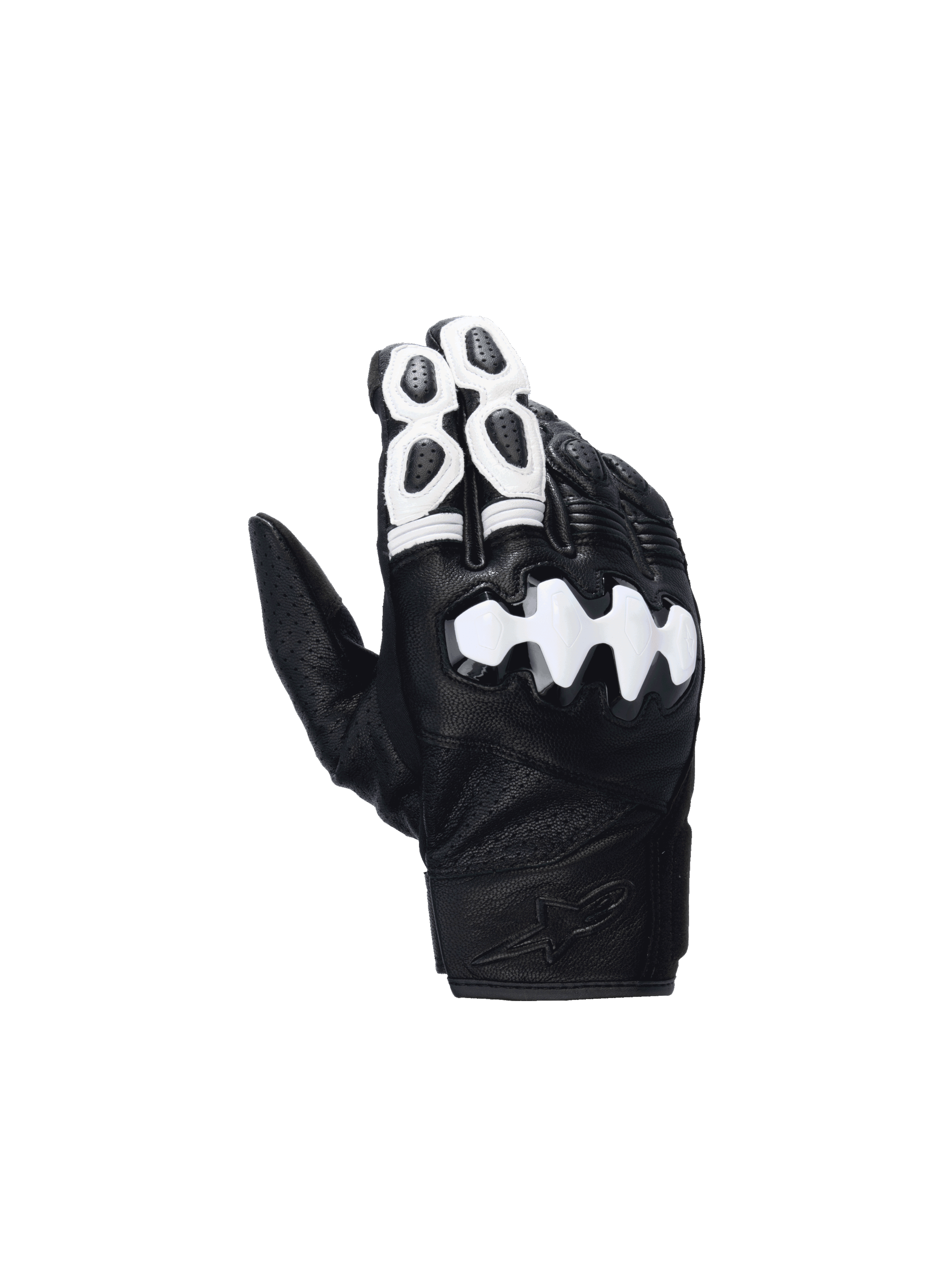 Alpinestars Celer V3 motorcykelhandsker i sort og hvidt gedelæder med hård knobeskyttelse til racing.