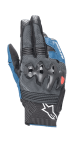 Alpinestars Morph Sport-handsker, motorcykelhandsker, sort og blå Sodalite, med overindstøbte knobeskyttere, MorphTech Weave-baghånd med RIDEKNIT-indsatser, hvidt stjernelogo på manchetten, teknisk tekstureret stof til road racing