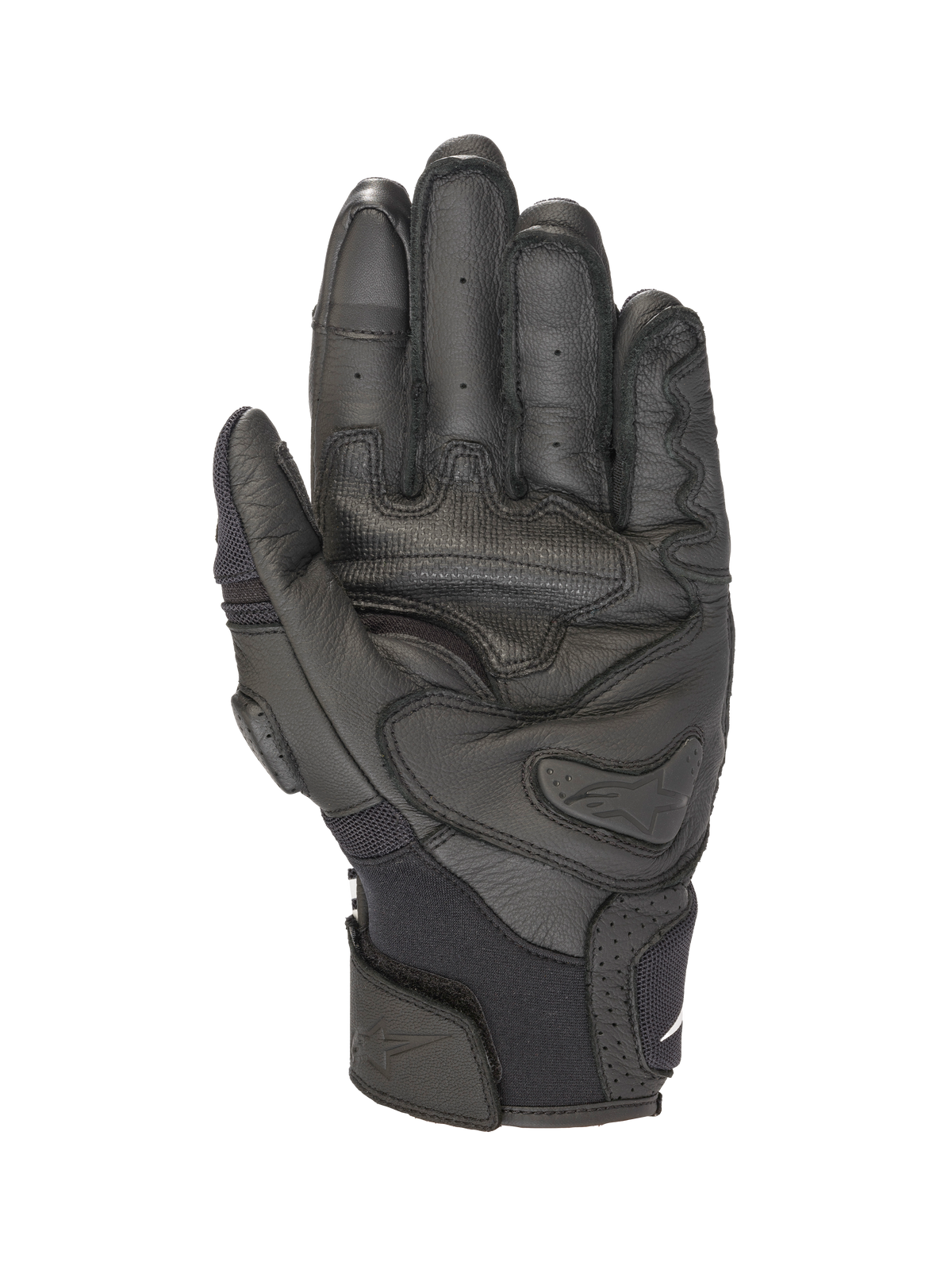 Alpinestars SPX AC V2 handsker, korte sommer motorcykelhandsker, sort, CE-certificeret læder- og mesh-konstruktion med hård håndfladeslider og touchscreen-fingerspidser