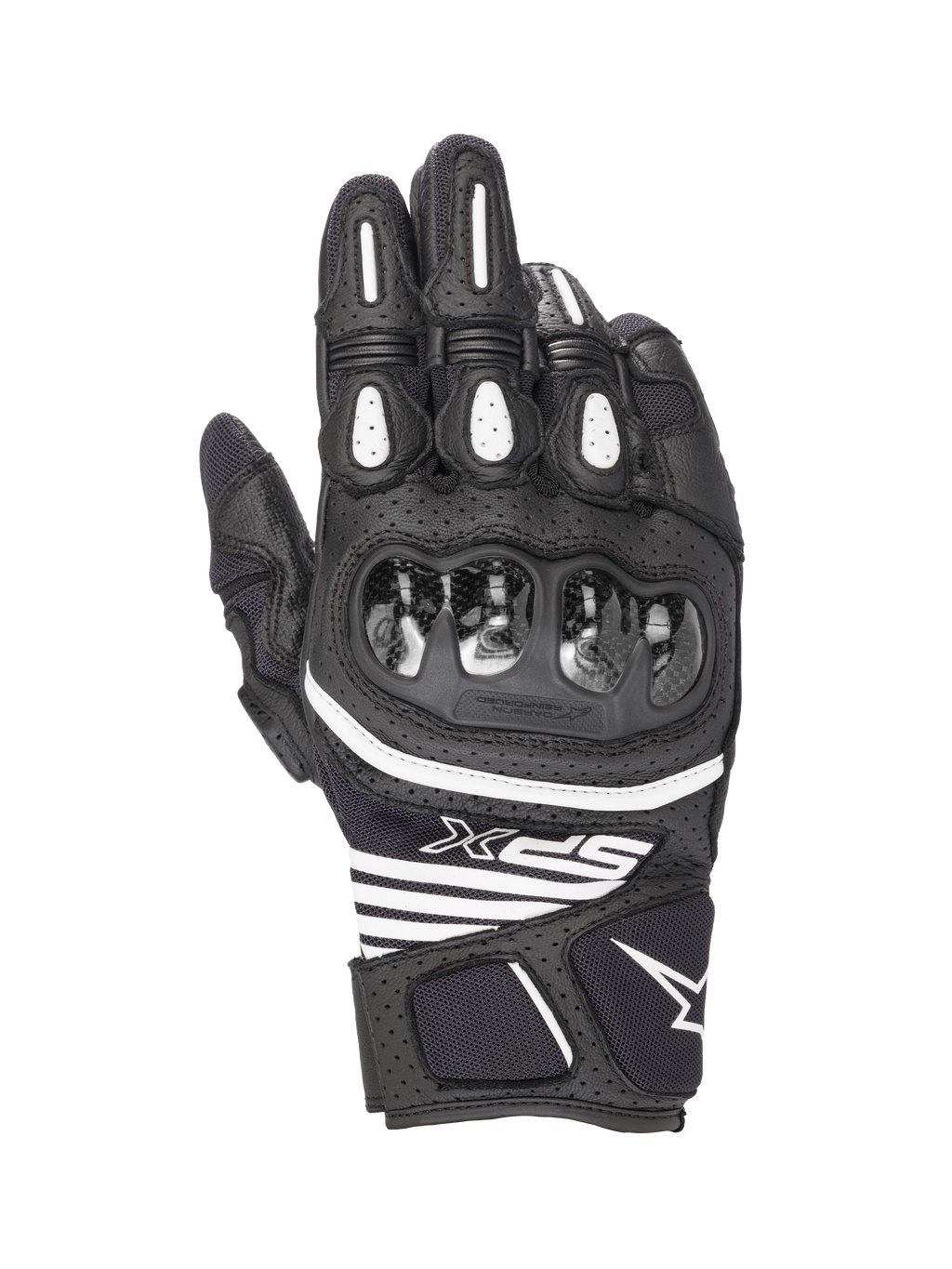 Alpinestars SPX AC V2 motorcykelhandsker, korte sommerhandsker, sort og hvid, CE-certificeret, læder og mesh-konstruktion med hård kulfiber-knokkelbeskyttelse