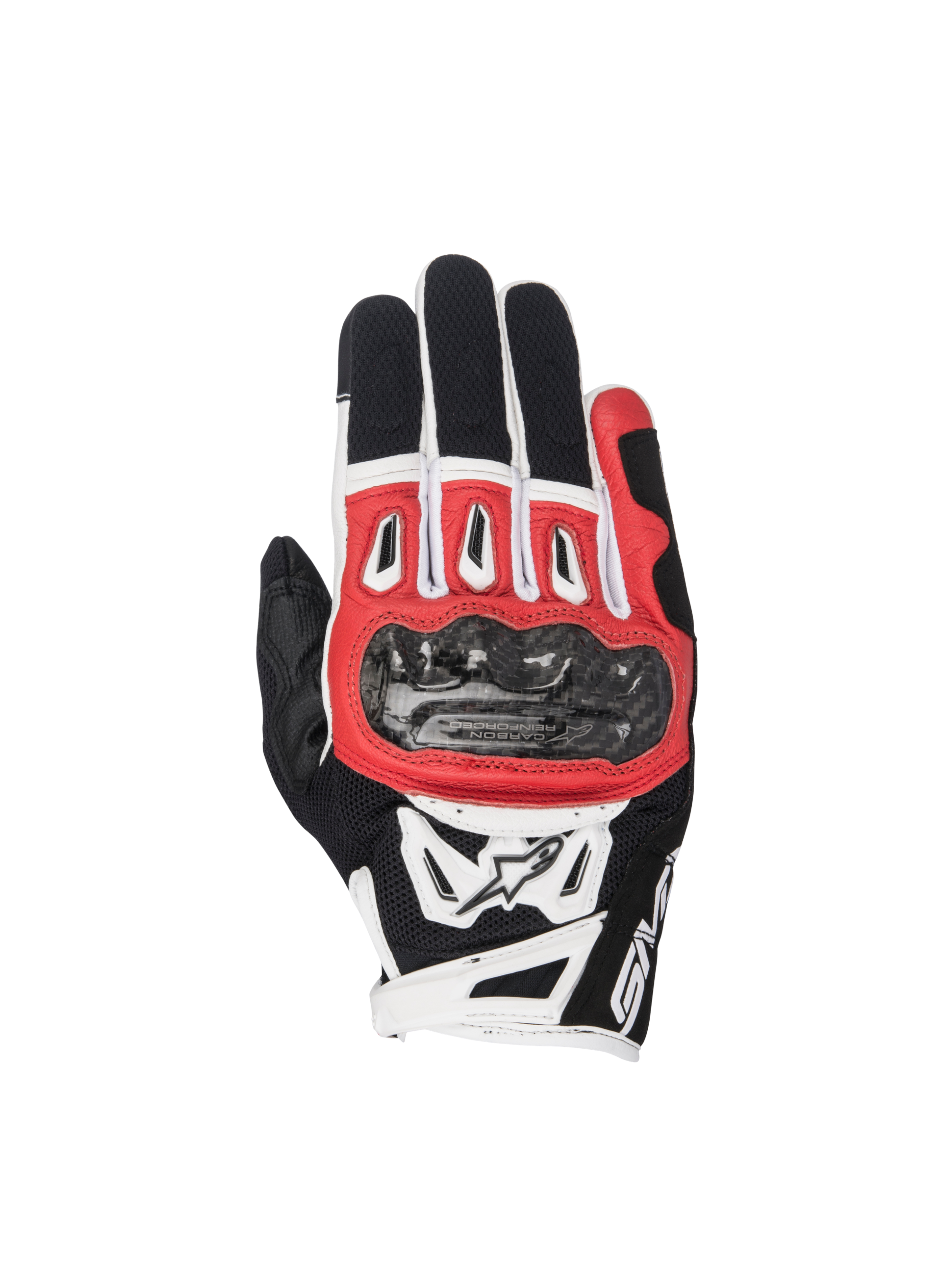 Alpinestars SMX-2 Air Carbon V2 handsker, motorcykelracinghandsker til herrer, sort, rød og hvid, med carbon-knobeskyttelse og 3D mesh