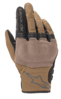 Alpinestars Copper Gloves, Urban Motorcycle Gloves, Teak Brown and Black, breathable mesh construction, textured panel over the knuckles, short cuff with Alpinestars logo and text branding
