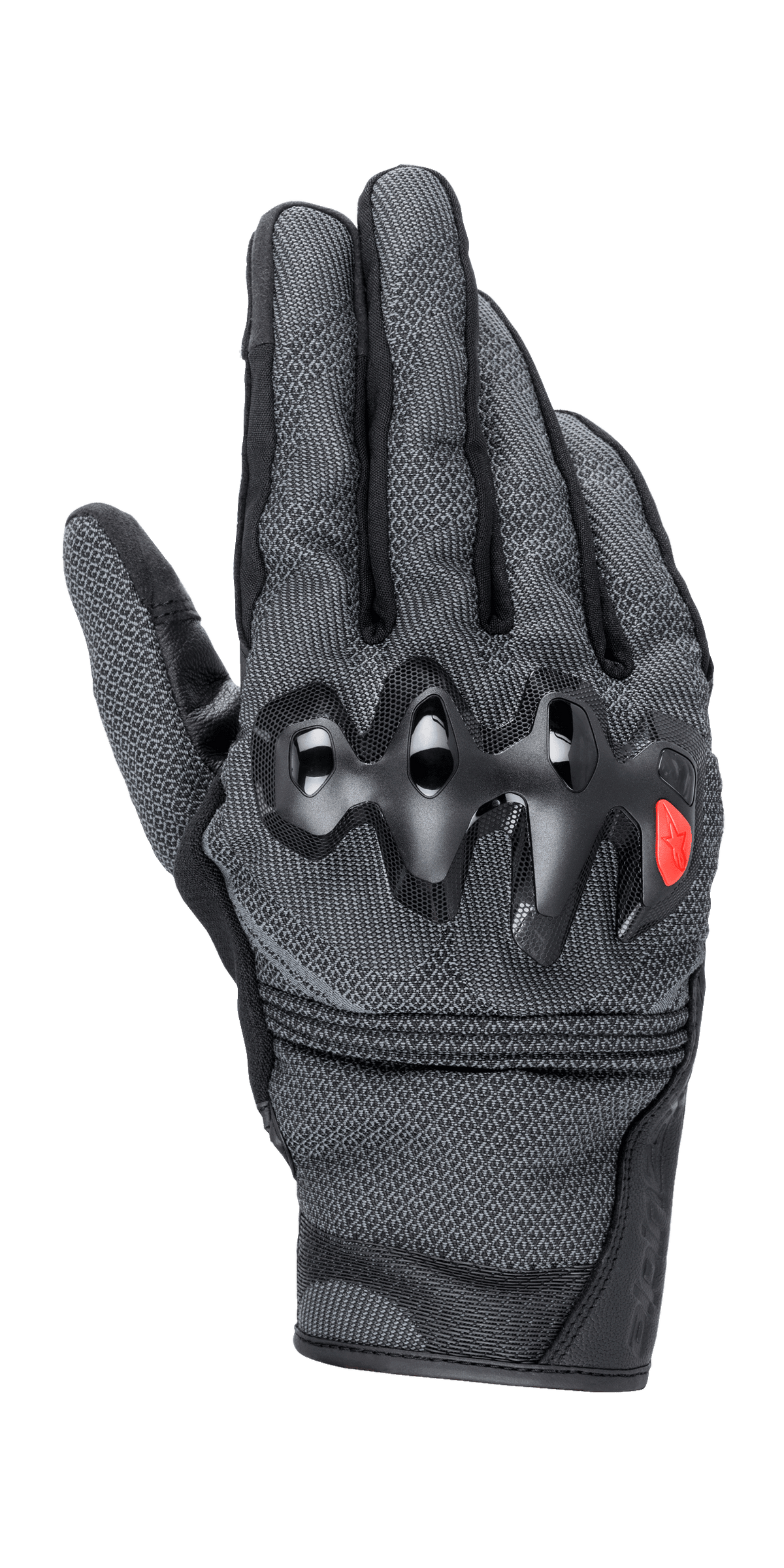 Alpinestars Morph Street handsker, urban motorcykelhandsker, grå og sort, hårde knobeskyttere med rødt accentlogo, tekstureret MorphTech Weave-konstruktion, design med kort manchet