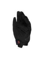 Alpinestars SP X 1 handsker, sorte motorcykelhandsker, håndfladevisning med syntetiske læderoverlejringer, forstærkede slagzoner, TPR-håndfladeslider, kort manchetlukning med rødt logo, beskyttelse til sportskørsel
