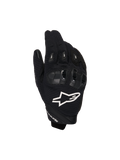 Alpinestars SP X 1 handsker, sportshandsker til motorcykel, sort med hvidt logo, set fra oven viser TPR-knobeskyttelse og ventileret mesh-stof, beskyttelsesudstyr til vej- og sportskørsel