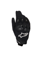 Alpinestars SP X 1 handsker, sportshandsker til motorcykel, sort med hvidt logo, set fra oven viser TPR-knobeskyttelse og ventileret mesh-stof, beskyttelsesudstyr til vej- og sportskørsel