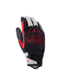 Alpinestars Mogress Airflow handsker, motorcykelhandsker, sort, flame rød og ecru, med laserperforeret håndryg og 3D mesh-indsatser, gennemsigtig knobeskyttelse, kort manchet-design, urbant sommerudstyr