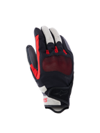Alpinestars Mogress Airflow handsker, motorcykelhandsker, sort, flame rød og ecru, med laserperforeret håndryg og 3D mesh-indsatser, gennemsigtig knobeskyttelse, kort manchet-design, urbant sommerudstyr