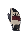 Alpinestars Mogress Airflow handsker, motorcykelhandsker, beige, sort og rød, med rød Nucleon Plasma knoglebeskyttelse, laserperforerede fingre, 3D mesh-paneler til luftgennemstrømning og en kort manchet med velcrostrop