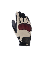 Alpinestars Mogress Airflow handsker, motorcykelhandsker, beige, sort og rød, med rød Nucleon Plasma knoglebeskyttelse, laserperforerede fingre, 3D mesh-paneler til luftgennemstrømning og en kort manchet med velcrostrop