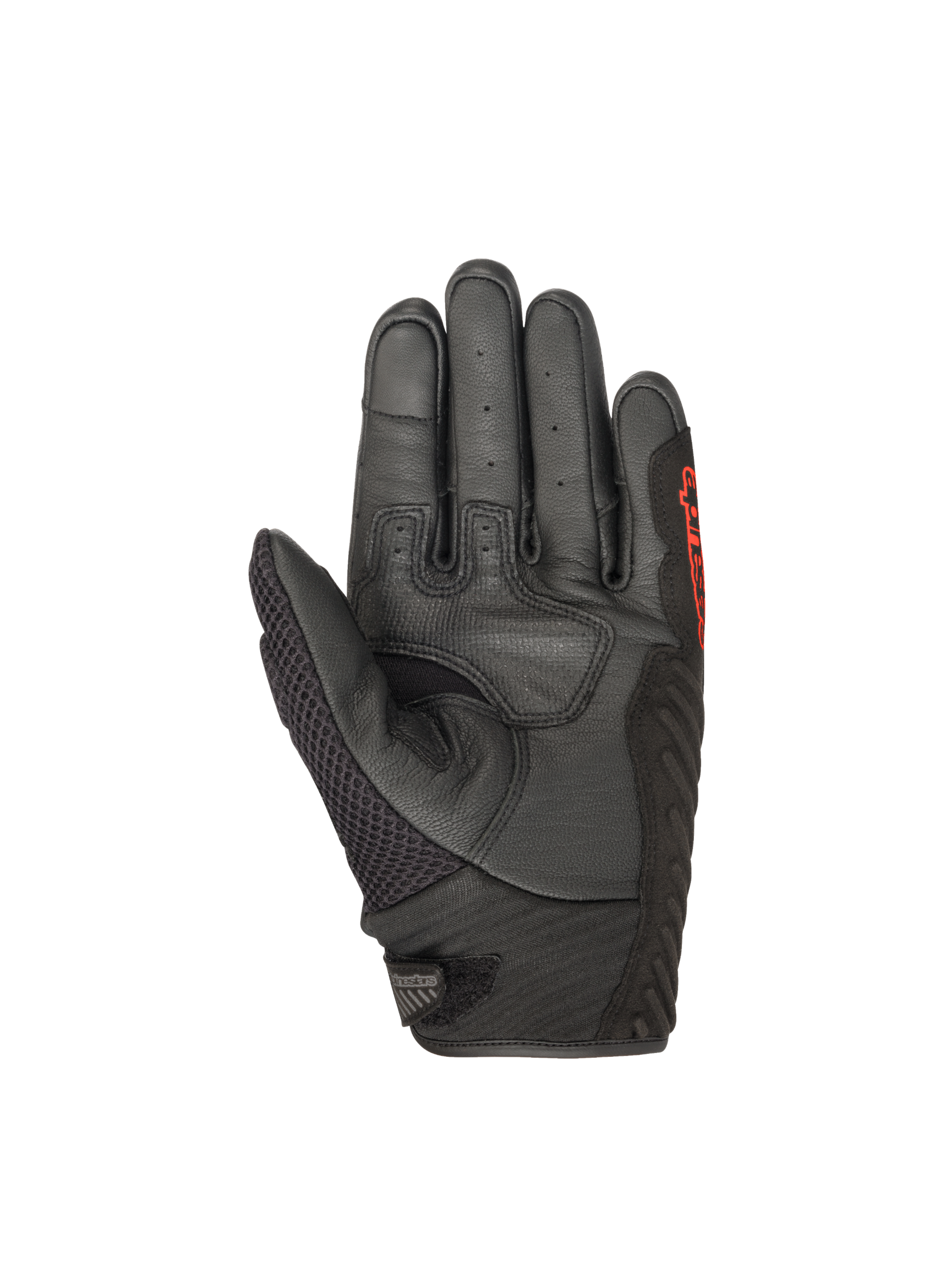 Alpinestars SMX-1 Air V2 motorcykelhandsker i sort og rød med perforeret læderhåndflade og mesh til sportslig vejkørsel.