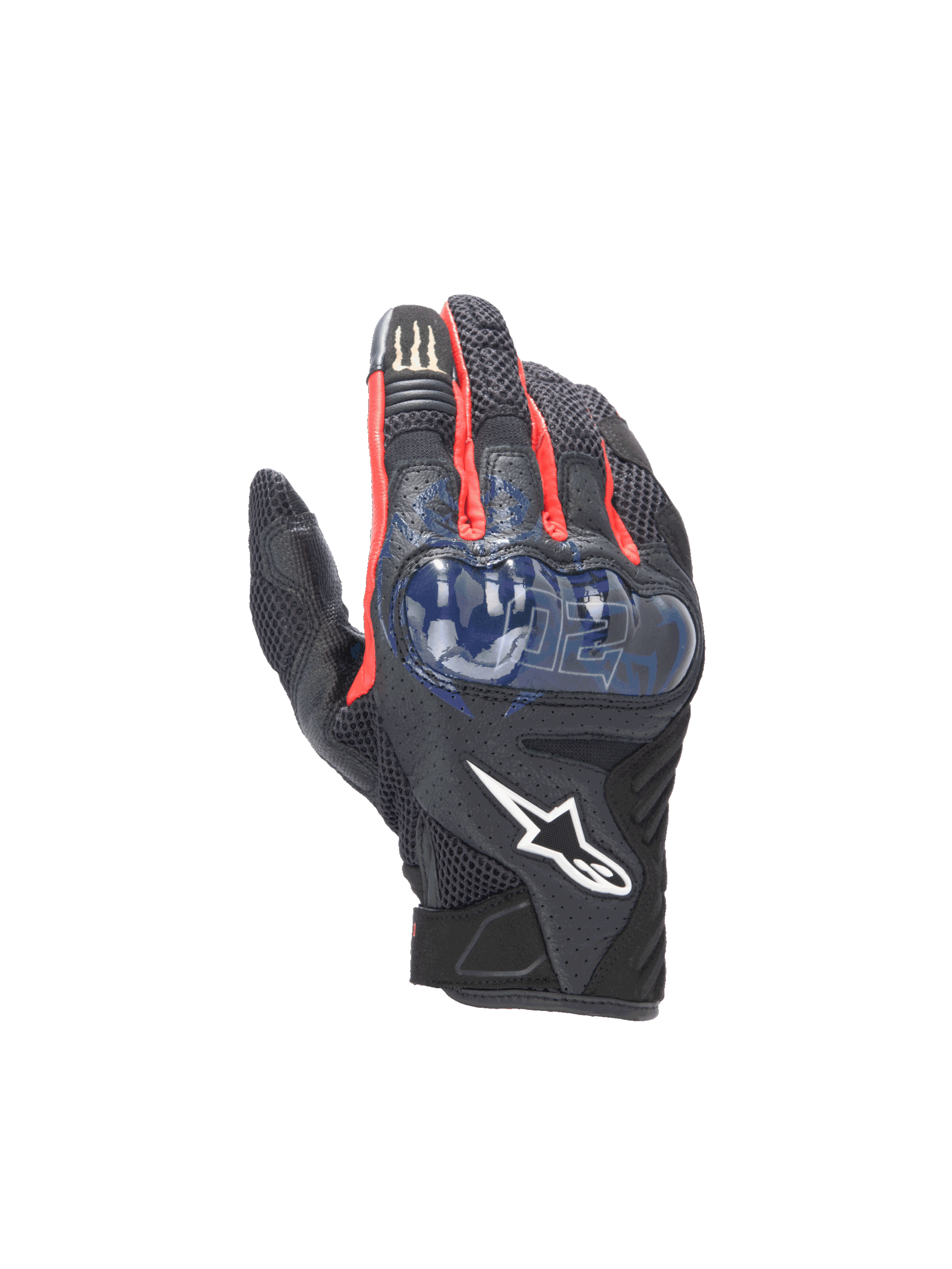 Alpinestars FQ20 SMX-1 Air V2 Monster handsker, motorcykelhandsker til herrer, sort og blå, åndbar mesh og læder med hård knoebeskyttelse.