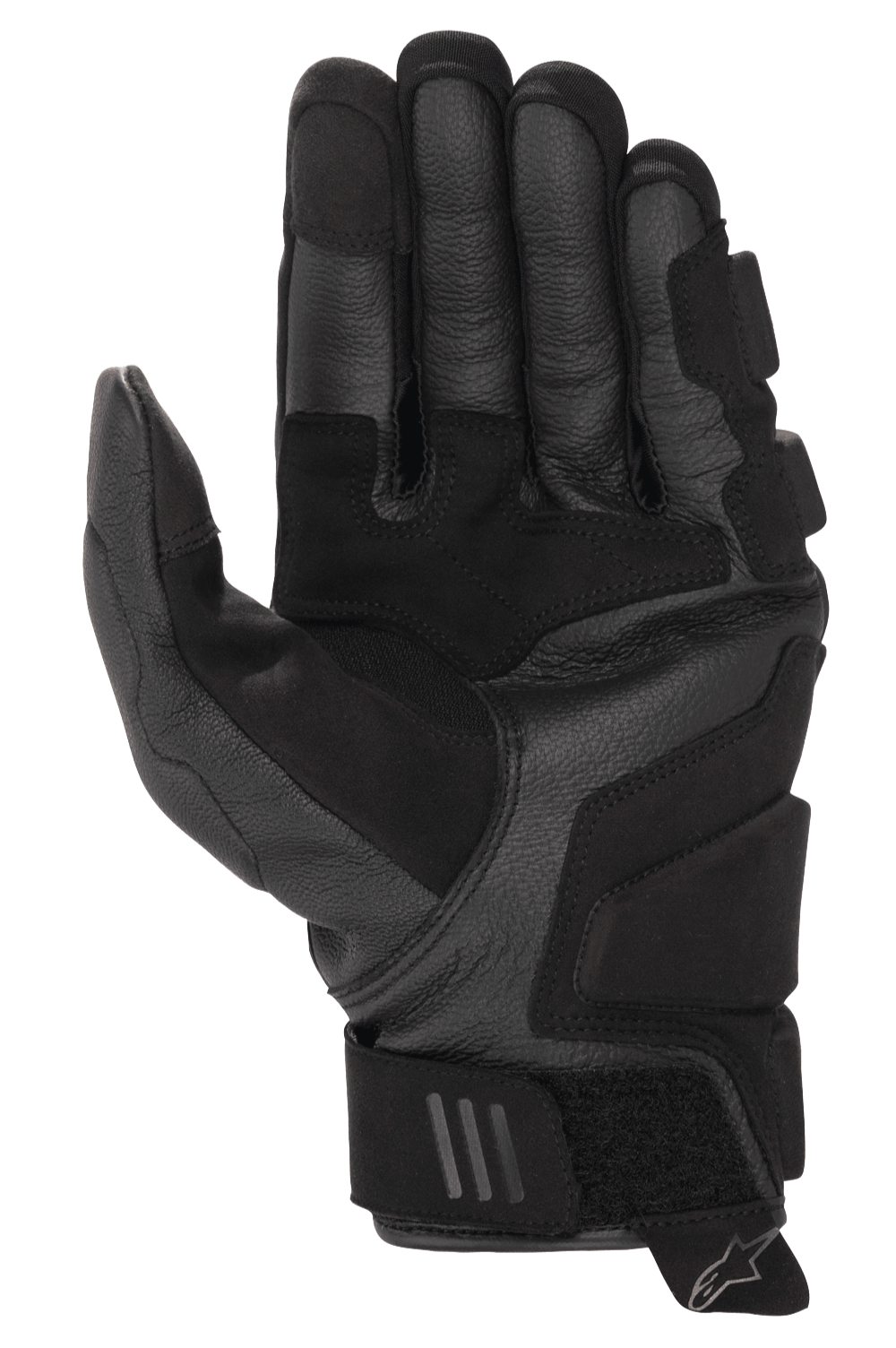 Alpinestars Phenom Læder Air handsker, sort, set fra håndfladen, premium gedelæderkonstruktion, forstærkede grebszoner, justerbar velcro-håndledslukning