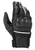 Alpinestars Phenom Leather Air handsker, kortskaftede motorcykelhandsker, sort med en tynd hvid stribe, konstruktion i perforeret gedelæder, hård knobeskyttelse og polstrede fingre.