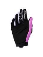 Alpinestars 2026 Stella Full Bore V2 handsker til kvinder, håndfladevisning i farverne violet, hvid og sort, forstærket sort håndflade i syntetisk ruskind, hvidt Alpinestars-logo på pegefingeren, silikonegrebsmønstre, designet til motocross-ydeevne.
