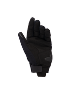 Alpinestars Reef v2 handsker til kvinder, sort, set fra håndfladen, viser syntetisk ruskindsmateriale, polstret forstærkning og krog-og-løkke håndledsrem, urban motorcykelhandsker med kort manchet