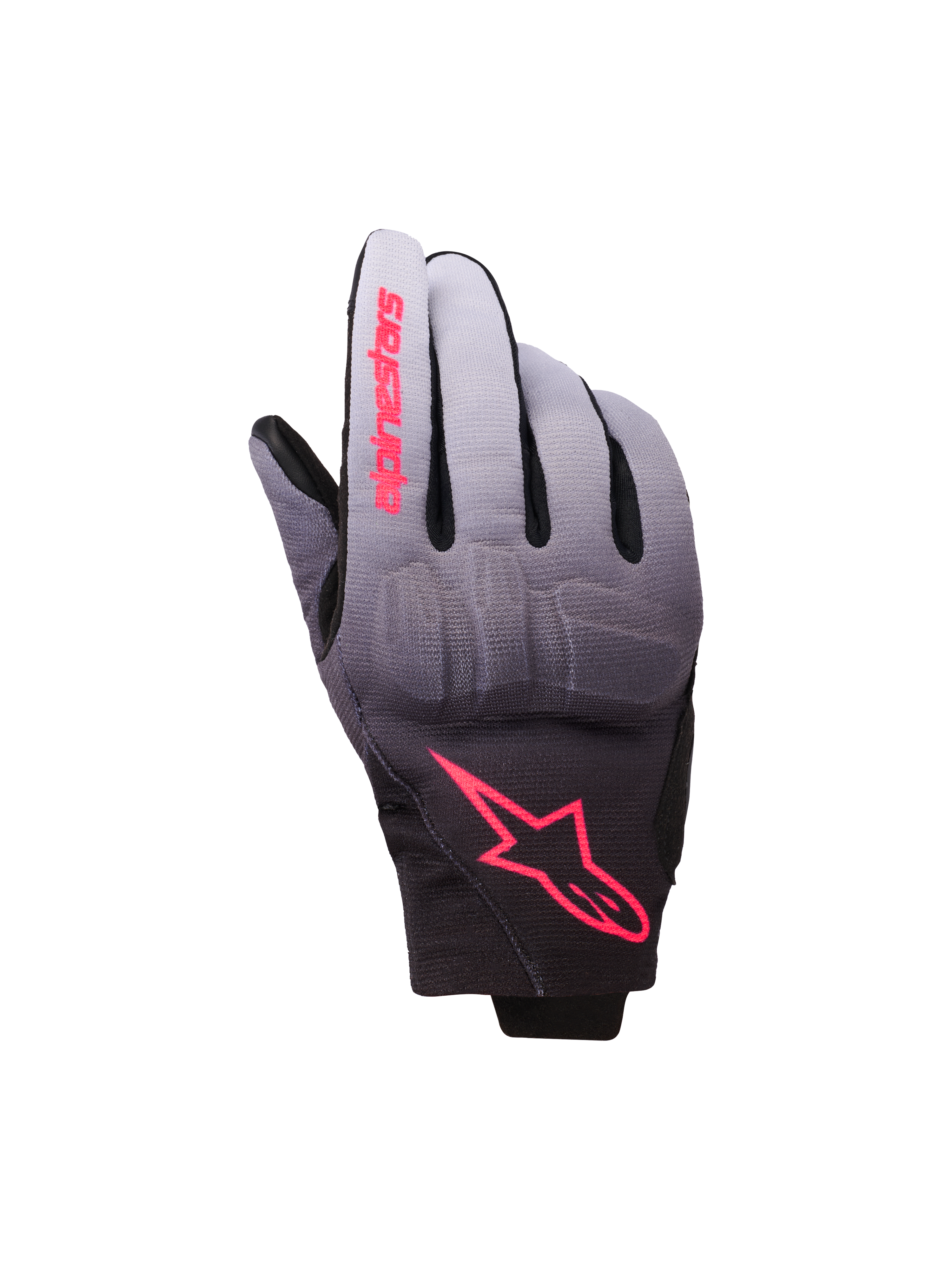 Alpinestars Reef Women's V2 handsker, motorcykelhandsker, grå, sort og pink fluo, tekstil med grå til sort graduering og pink logo-detaljer, integreret knobeskyttelse og kort manchet-design, moderne urbant køreudstyr til kvinder