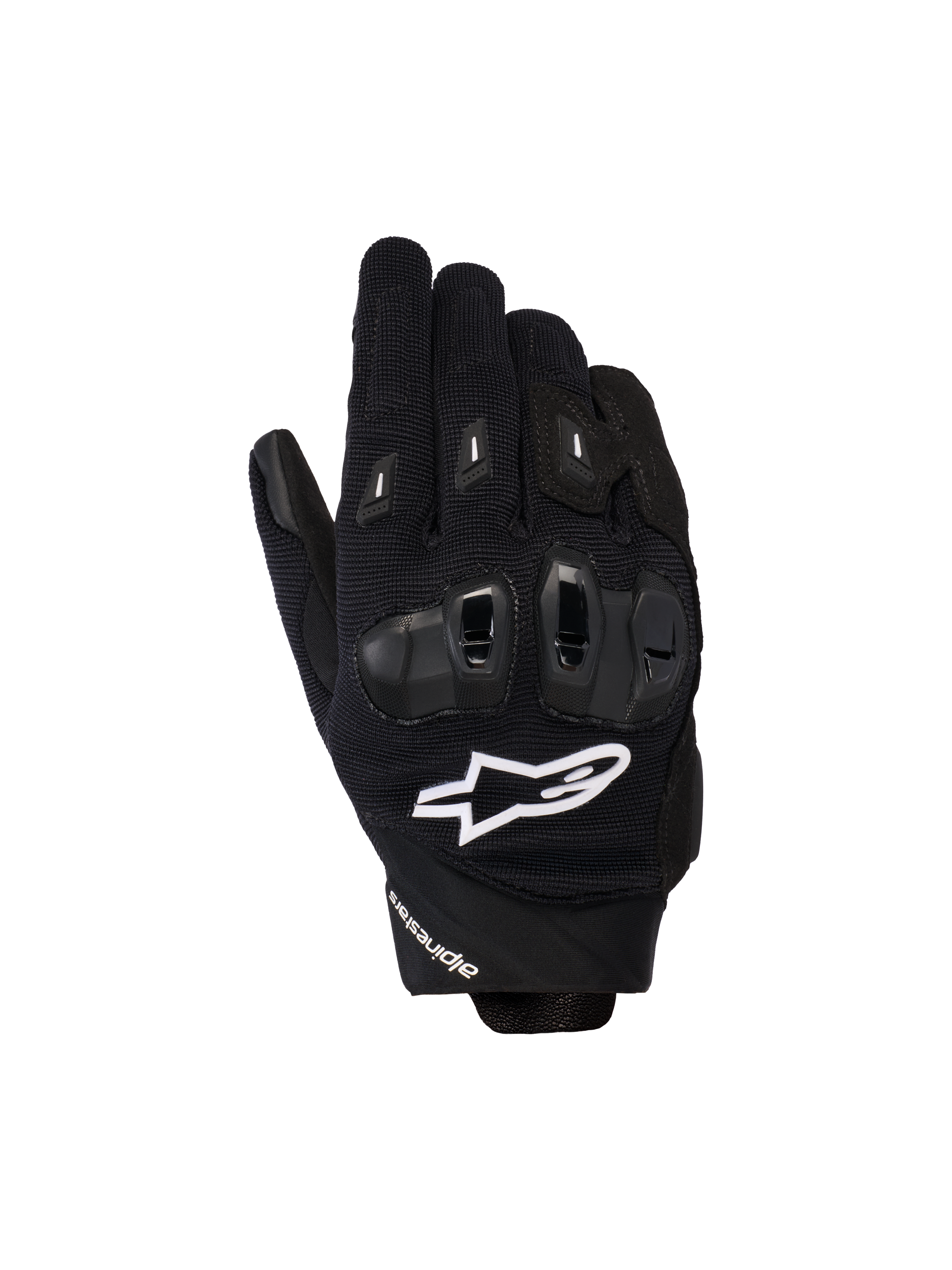 Alpinestars Stella SP X 3 Gloves, Women's Motorcycle Racing Gloves, Black with White Logo, featuring textured mesh fabric and TPU knuckle protection, sport-inspired performance road gear