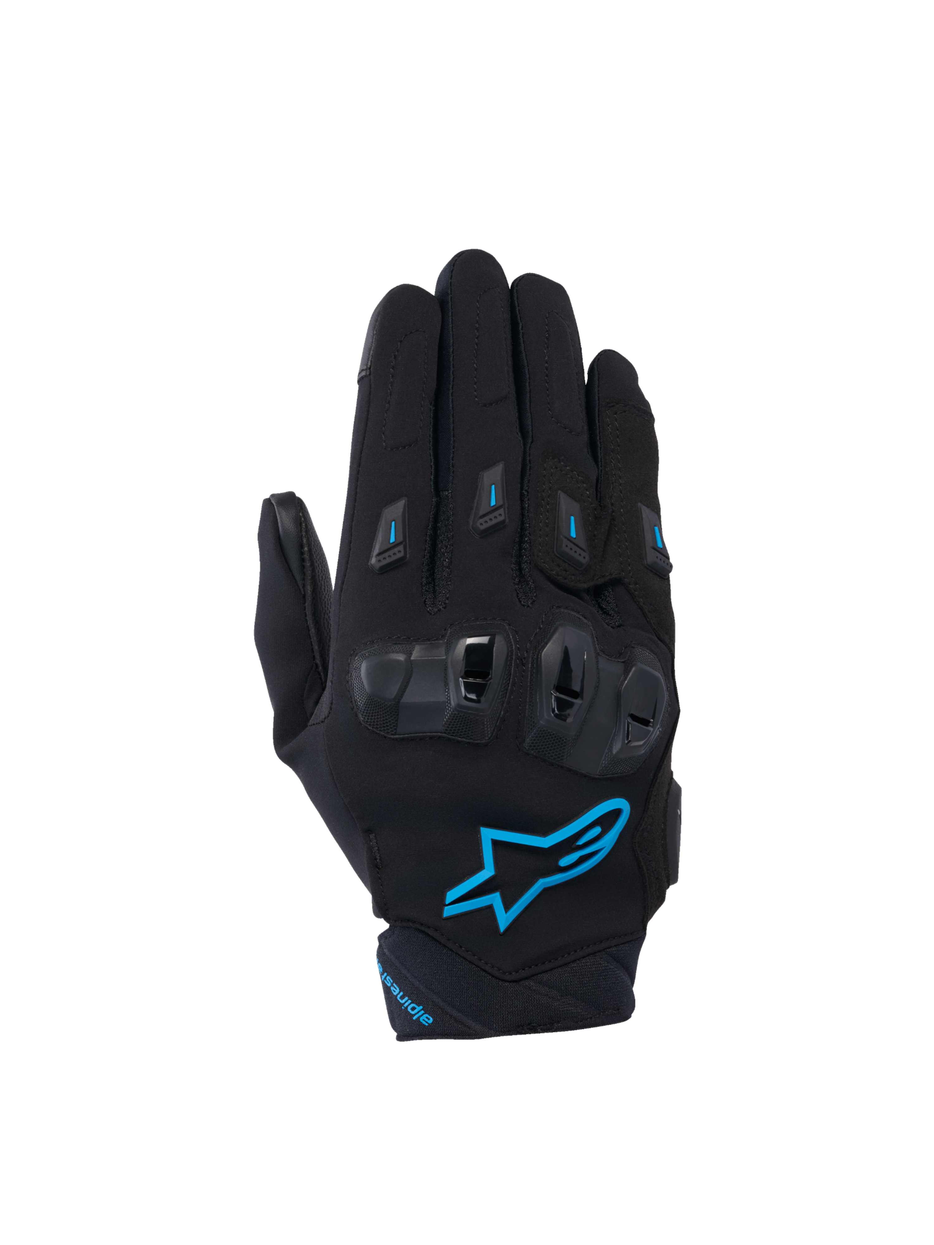 Alpinestars Stella SP X 3 damehandsker til motorcykel i sort og blå med TPU-knobeskyttelse og 3D-mesh.