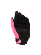 Alpinestars Stella SP X 3 Gloves, Women's Motorcycle Gloves, Diva Pink Black and White, palm view showing perforated leather and synthetic overlays, black palm with pink thumb, velcro wrist closure with pink logo, ergonomic sport design