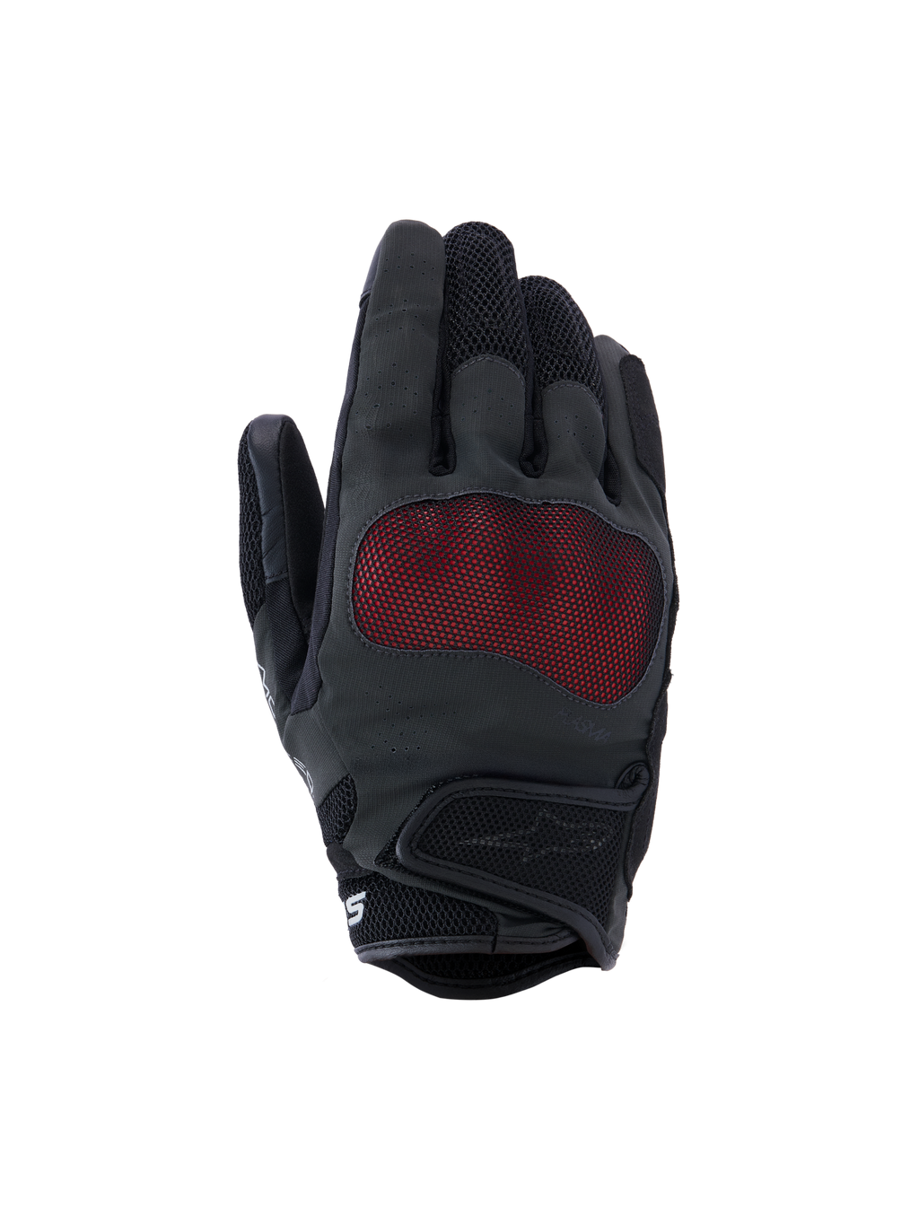 Alpinestars Stella Mogress Airflow handsker, dame motorcykelhandsker, antracit sort og rød, NUCLEON PLASMA knobeskyttelse med rødt mesh-overlag, laserperforeret håndryg, 3D mesh-indsatser på fingre og manchet, kort manchet med velcrolukning, åndbart design til bykørsel