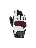 Alpinestars Stella Mogress Airflow handsker, dame motorcykelhandsker, sort og hvid med rød knobeskyttelse, åndbar 3D mesh og perforeret konstruktion, PLASMA-teknologi, urbant design med kort manchet