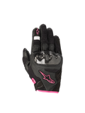 Alpinestars Stella SMX1-Air V2 dame-motorcykelhandsker, sort og fuchsia læder-mesh med hård knobeskyttelse.
