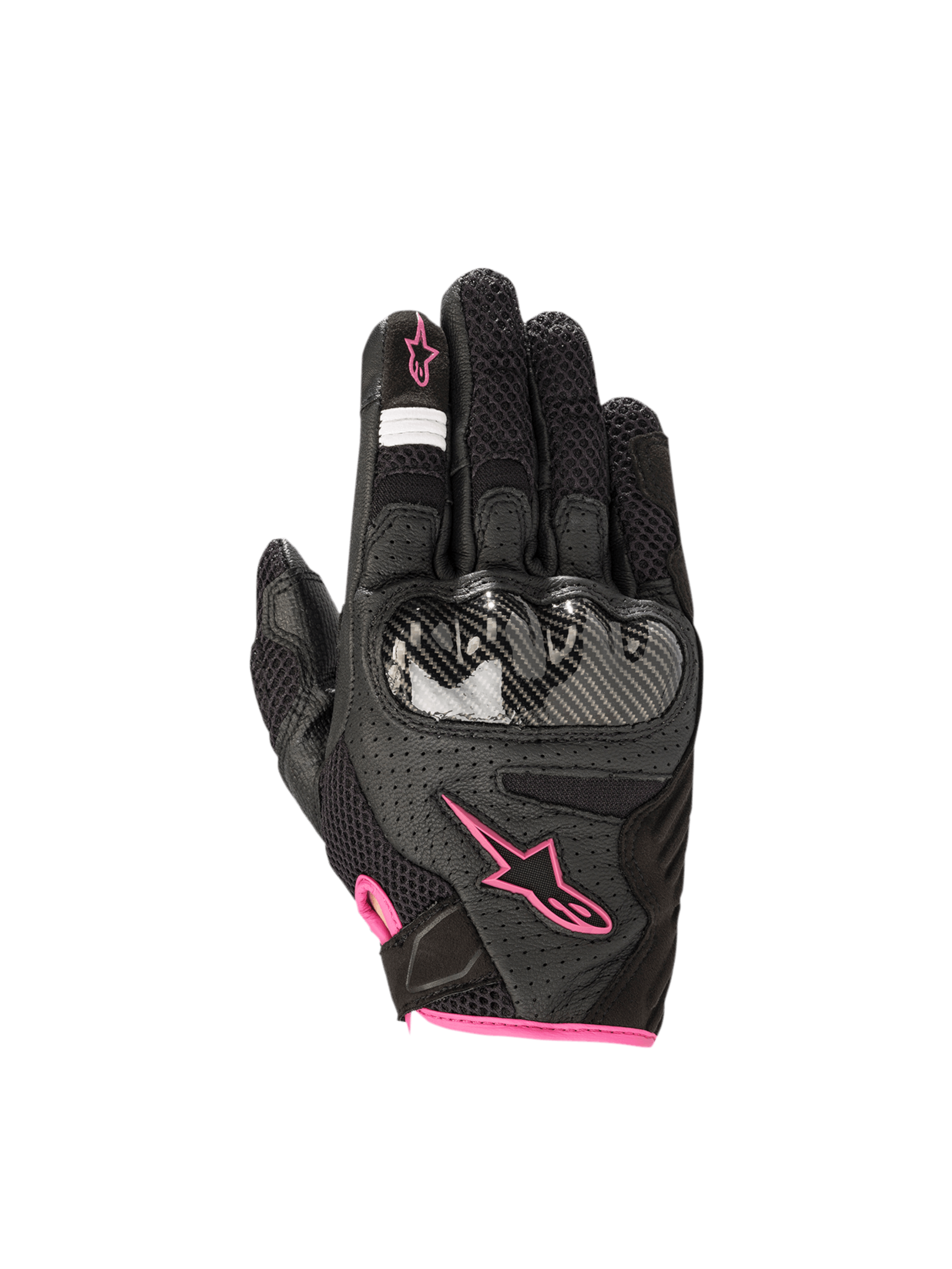 Alpinestars Stella SMX1-Air V2 dame-motorcykelhandsker, sort og fuchsia læder-mesh med hård knobeskyttelse.