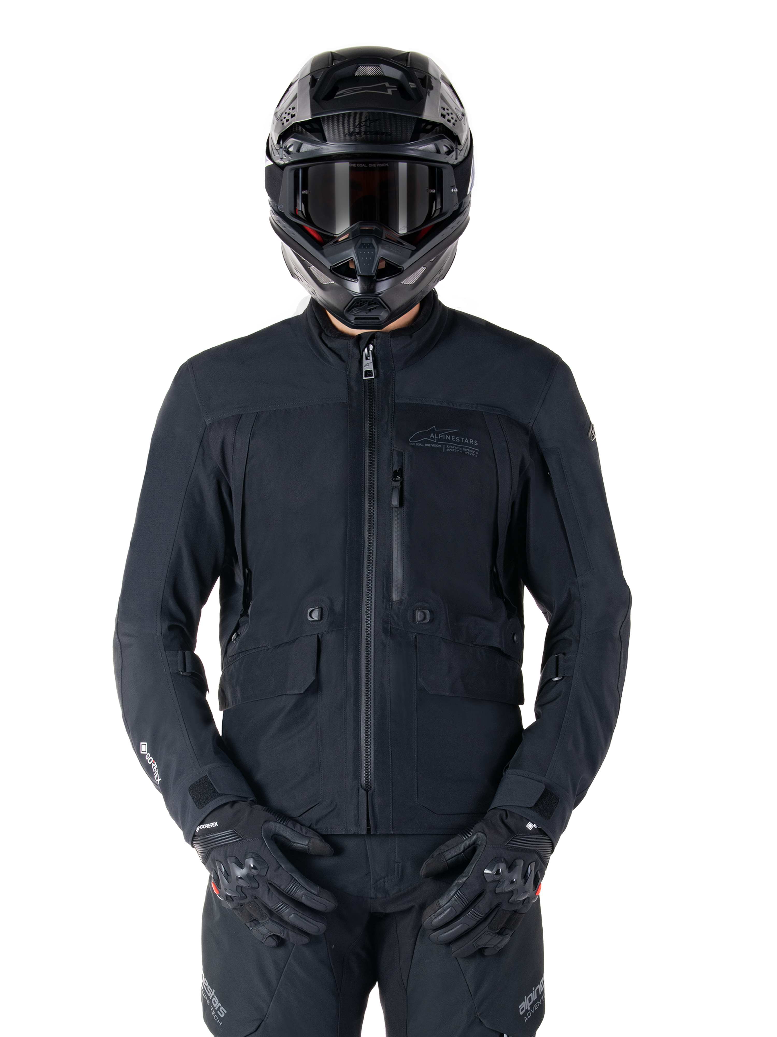Alpinestars St-7 Prime GORE-TEX jakke, sort motorcykeljakke til touring, vandtæt og åndbar, lynlås foran, flere lommer, bæres med matchende hjelm og handsker, premium beskyttelse til kørsel i al slags vejr