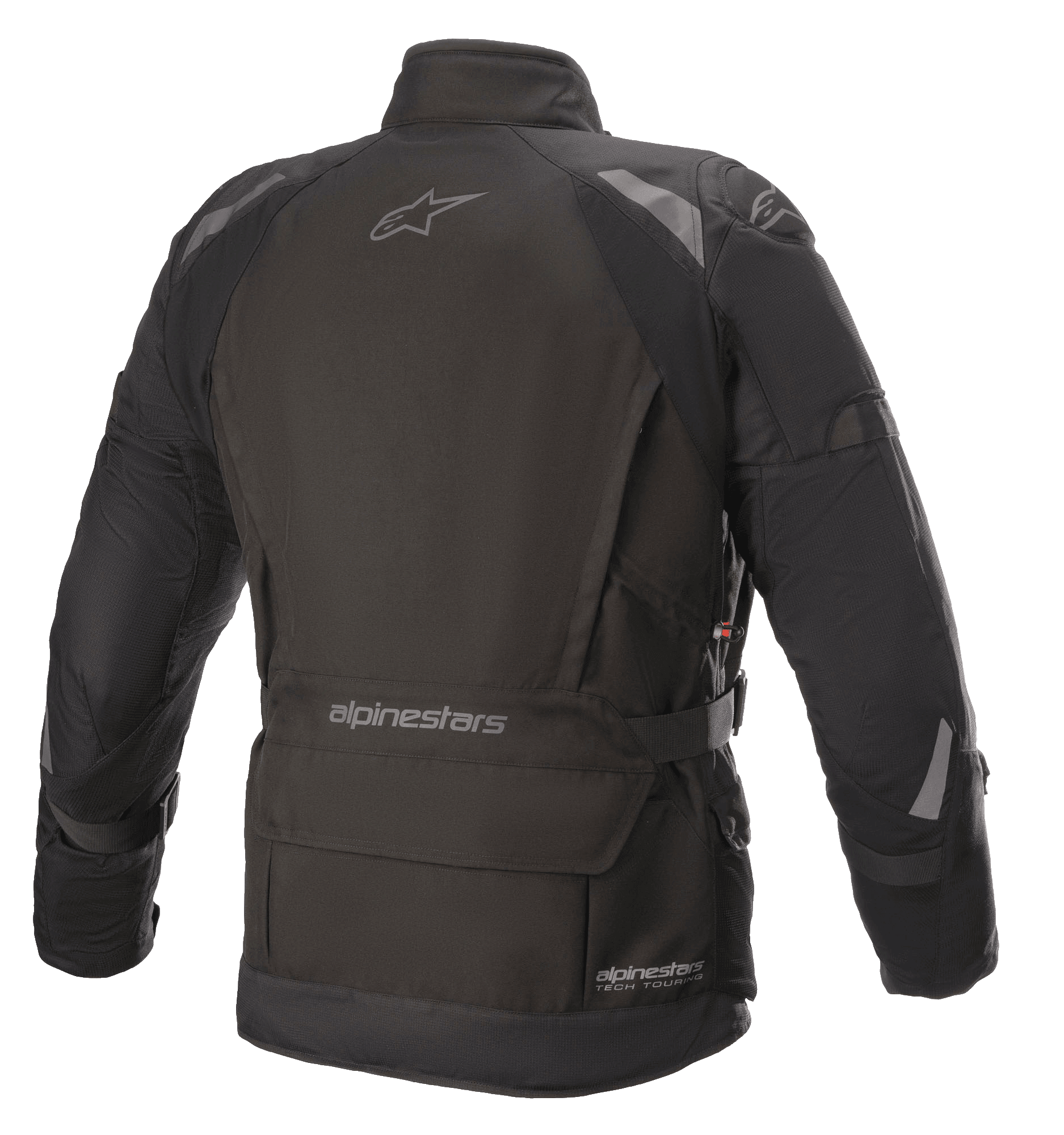 Alpinestars Ketchum GORE-TEX jakke, motorcykeljakke, sort, set bagfra med forlænget touring-snit, reflekterende detaljer på skuldre og arme, Alpinestars-branding på øvre ryg og det nederste taljeområde.