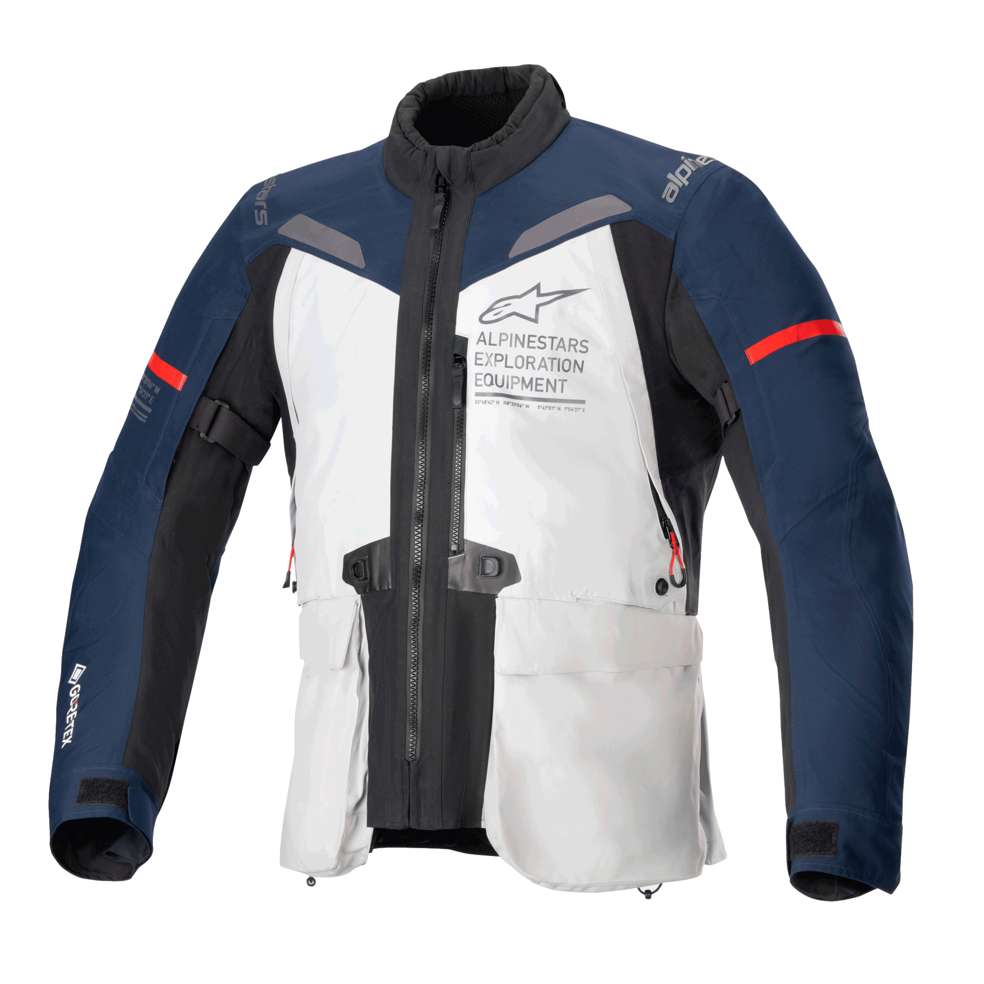 Alpinestars ST-7 2L GORE-TEX Jacket, Adventure Touring Motorcycle Jacket, Ice Gray, Dark Blue, and Black, Waterproof GORE-TEX Laminated Construction, CE Certified