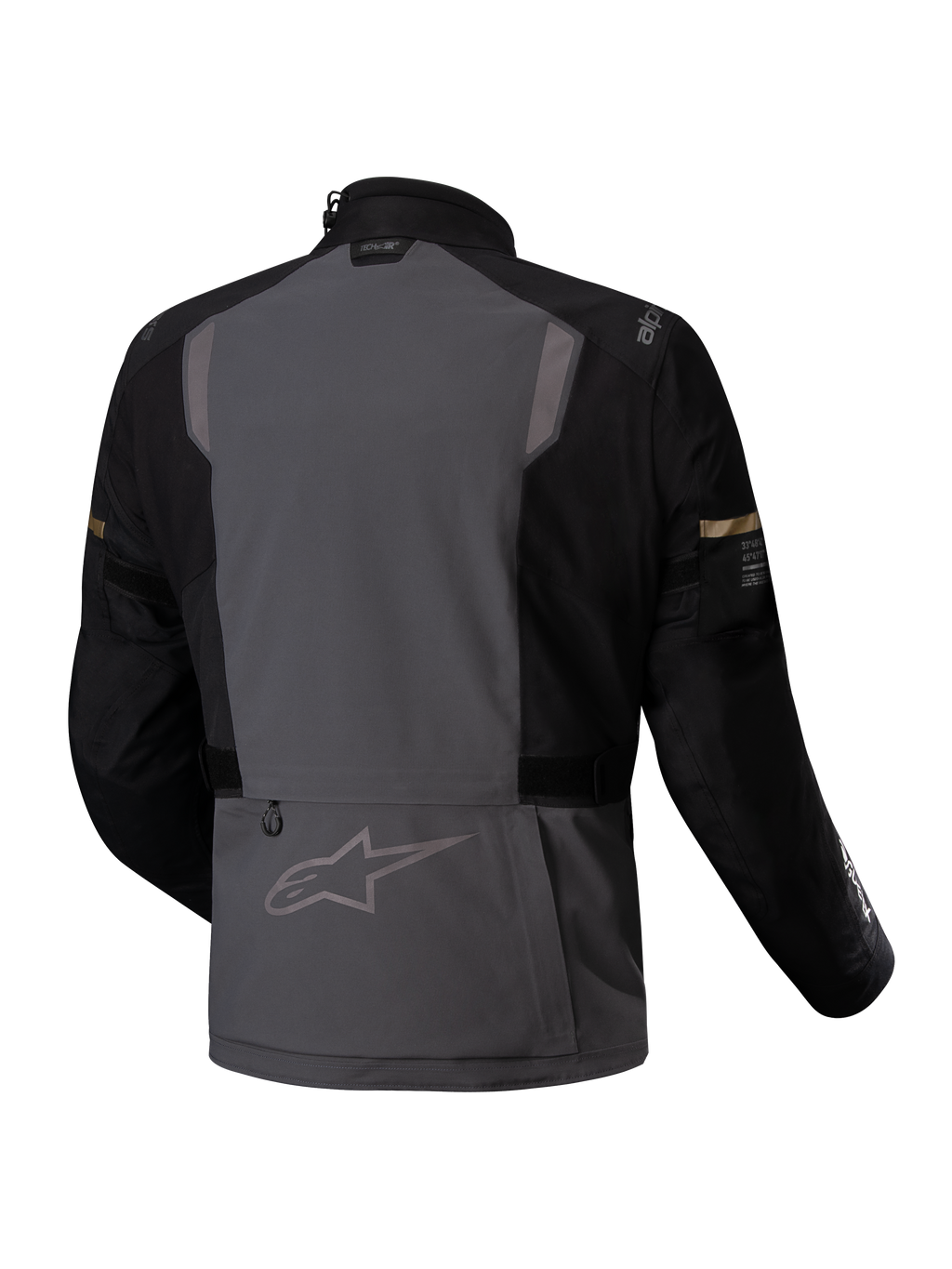 Alpinestars ST-7 2L GORE-TEX Jakke, vandtæt adventure-motorcykeljakke set bagfra i koksgrå og sort med reflekser og CE-certificering