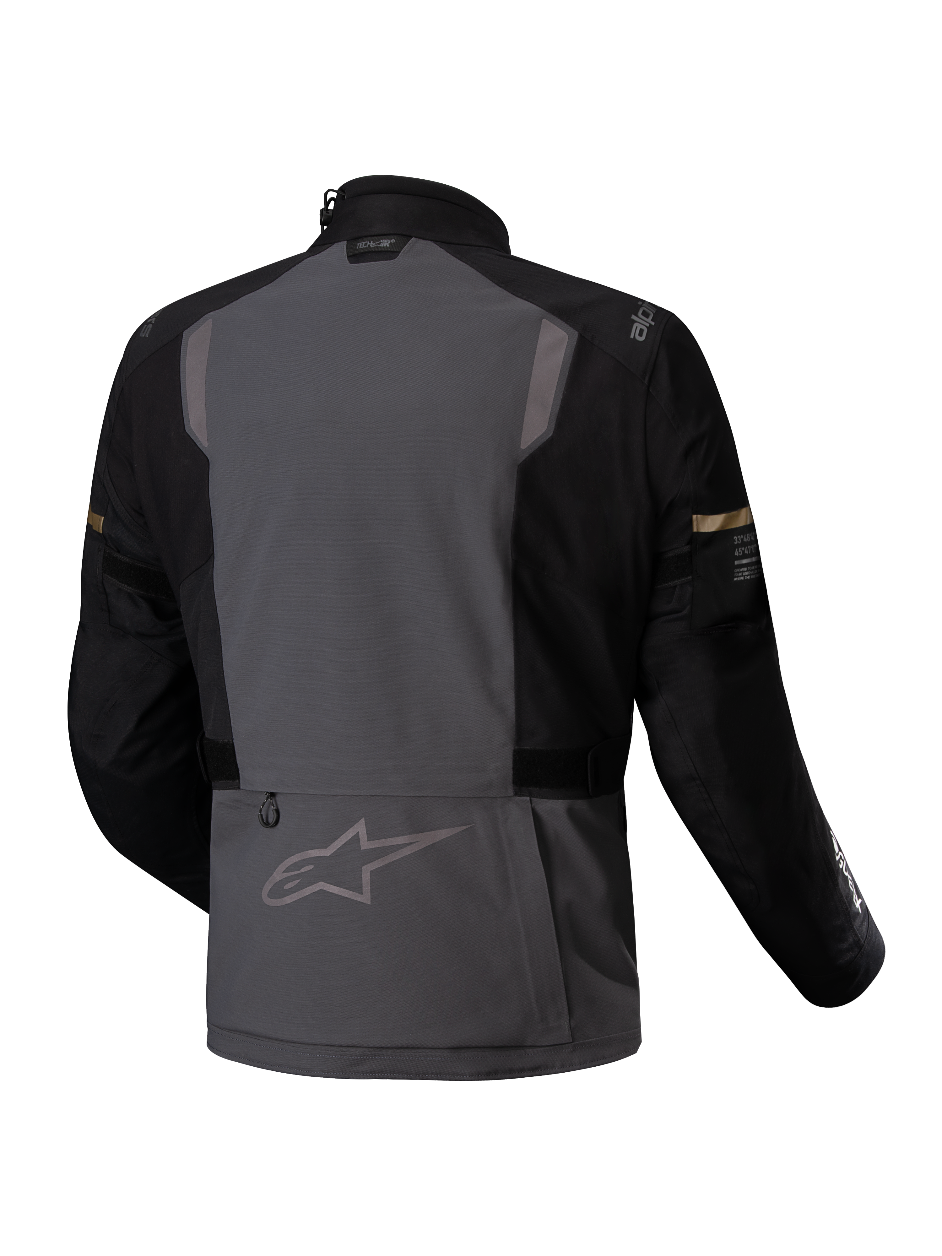Alpinestars ST-7 2L GORE-TEX Jakke, vandtæt adventure-motorcykeljakke set bagfra i koksgrå og sort med reflekser og CE-certificering