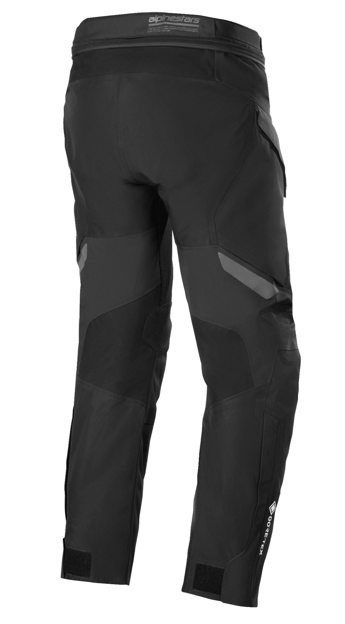 Alpinestars ST-7 2L GORE-TEX Pants, Black and Dark Gray, back view, waterproof motorcycle adventure touring pants featuring reinforced panels, GORE-TEX branding on the lower leg, and adjustable ankle straps