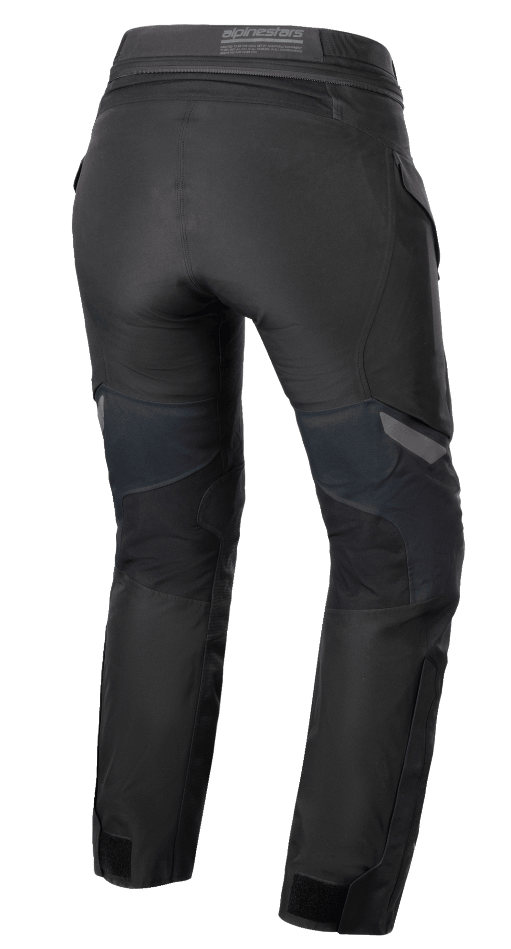 Alpinestars Stella ST-7 2L GORE-TEX bukser til damer, sort og mørkegrå, set bagfra, der viser adventure touring-tekstilkonstruktionen, rygstykke og taljedetaljer.