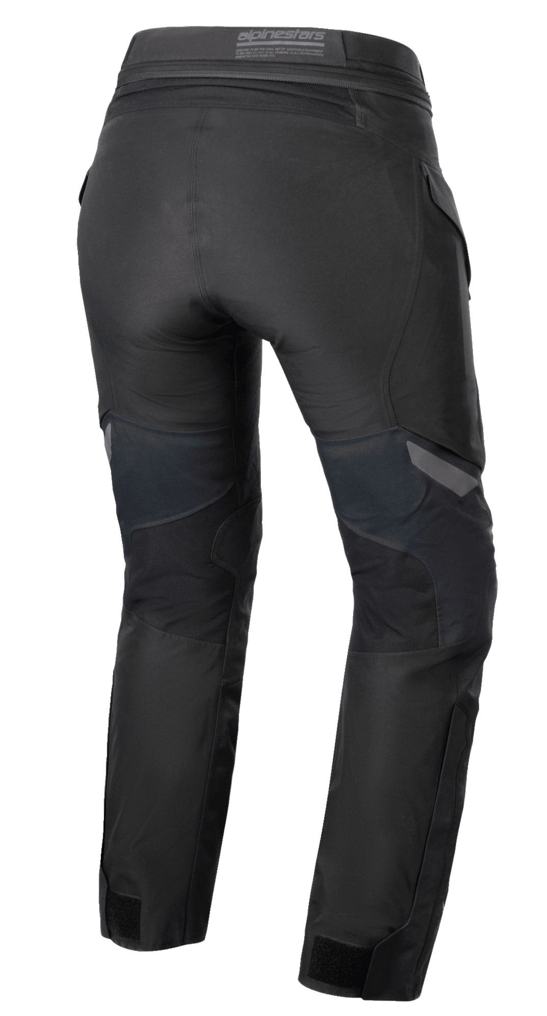 Alpinestars Stella ST-7 2L GORE-TEX bukser til damer, sort og mørkegrå, set bagfra, der viser adventure touring-tekstilkonstruktionen, rygstykke og taljedetaljer.