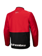Alpinestars Pro-Dura jakke, off-road enduro-jakke, sort, klar rød og hvid, set bagfra, rød overdel og ærmer med sort underpanel, hvidt Alpinestars-logo på nederste kant, slidstærk ripstop-tekstilkonstruktion til aggressiv terrænkørsel