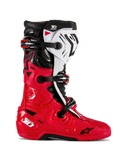 Alpinestars Tech 10 Enduro støvler, motocross terrænkørselsstøvler, klar rød, sort og hvid, sideprofil, tredobbelt spændesystem, robuste beskyttelsespaneler, specialiseret enduro-gribesål, Astars-logo