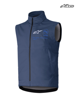 Alpinestars Techstar Softshell Vest, men's motocross riding vest, navy, windproof stretch softshell construction with full front zipper and branding graphics