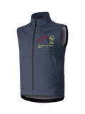Alpinestars Techstar Softshell Vest, Motocross Sleeveless Vest, Dark Gray, high collar with full-length front zipper, featuring a red star logo, yellow circular AS emblem, ASTARS text, and ONE GOAL ONE VISION slogan on the chest, windproof off-road riding layer.