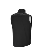 Alpinestars Youth Techstar Softshell Vest, motocross-vest, sort, set bagfra, med tonalt Alpinestars-ordmærke på den øvre ryg, høj krave med justerbar elastiksnor, let vindtæt softshell-materiale.