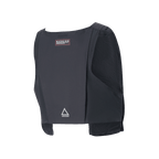 Alpinestars Techdura Tactical Vest, set bagfra, sort slidstærkt tekstil med mesh-sidepaneler, rød advarselsmærkat og sølvfarvet Astars-trekantlogo på den nederste del af ryggen, modulær opbevaringspakke til enduro-kørsel