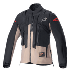 Alpinestars Techdura Jacket, Off-Road Enduro Jacket, Black and Falcon Brown, featuring a modular design with an integrated tactical vest, multiple utility pockets, durable textile construction, and Alpinestars logos on the chest and sleeves.