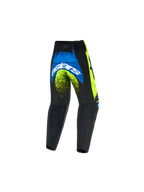 Alpinestars 2026 Kids Racer Nomur bukser, motocross-bukser til børn, mørkeblå, neon-gul og UCLA-blå, set bagfra med hvidt Astars-logo og neon-detaljer, holdbart design til off-road kørsel